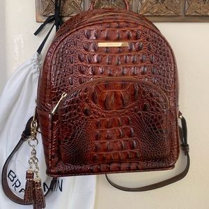 Brahmin Melbourne mini Dartmouth crocodile embossed back pack. Brown